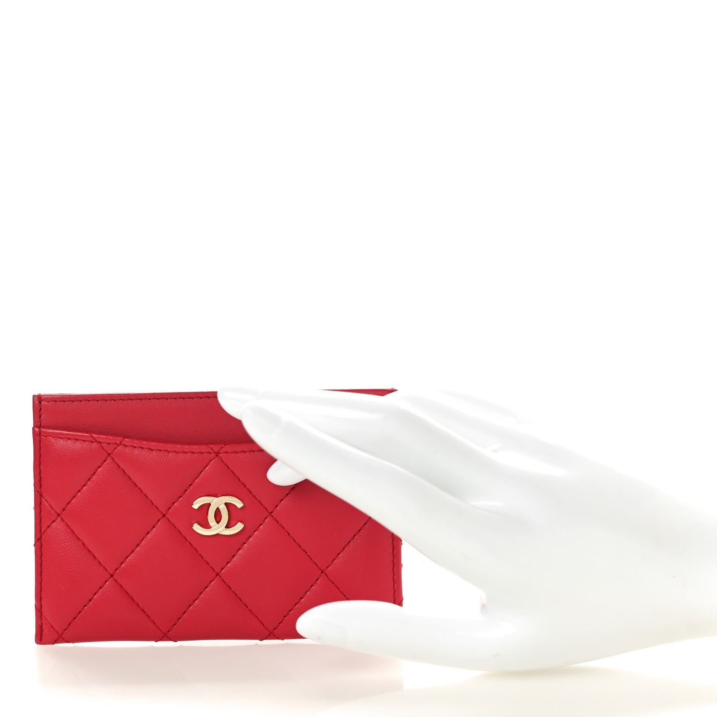 Lambskin Quilted Card Holder Red