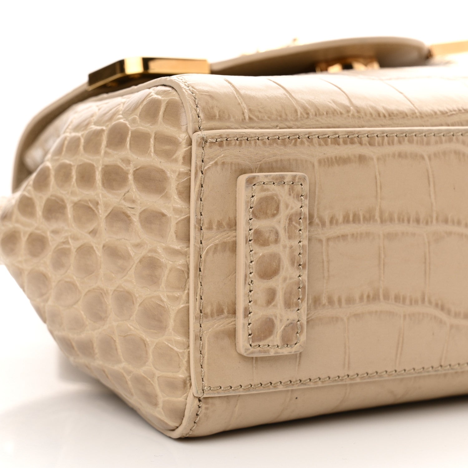 Versace Calfskin Crocodile Embossed Small La Medusa Top Handle Bag Beige 8 of 9