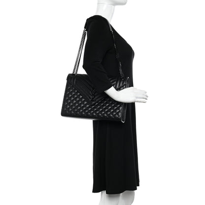Saint Laurent Grain De Poudre Textured Mixed Matelasse Large Triquilt Monogram Monochrome Satchel Black 2 of 11