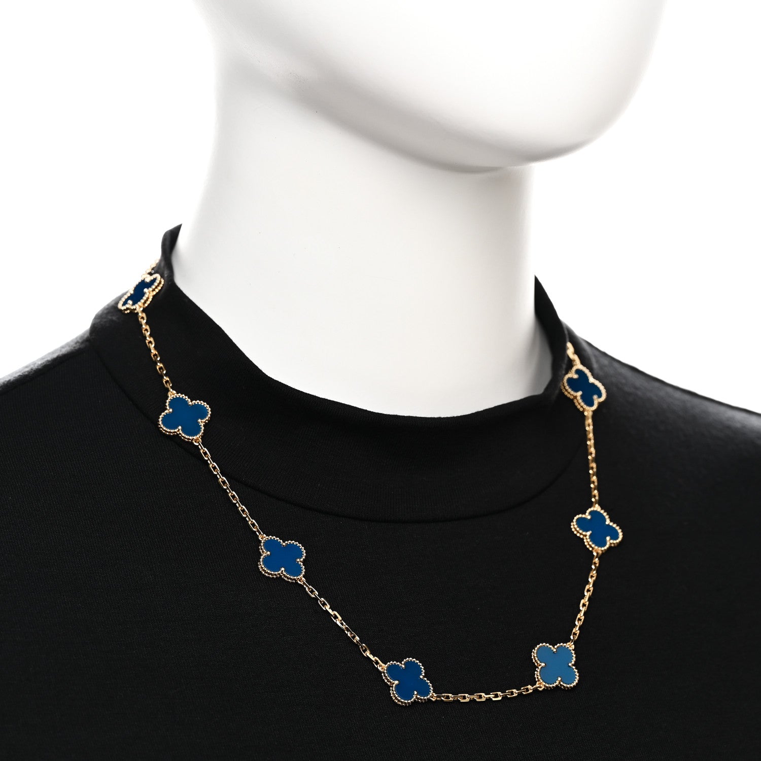 Van Cleef & Arpels 18K Yellow Gold Blue Agate 10 Motifs Vintage Alhambra Necklace 2 of 7