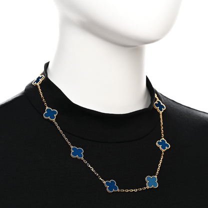 Van Cleef & Arpels 18K Yellow Gold Blue Agate 10 Motifs Vintage Alhambra Necklace 2 of 7