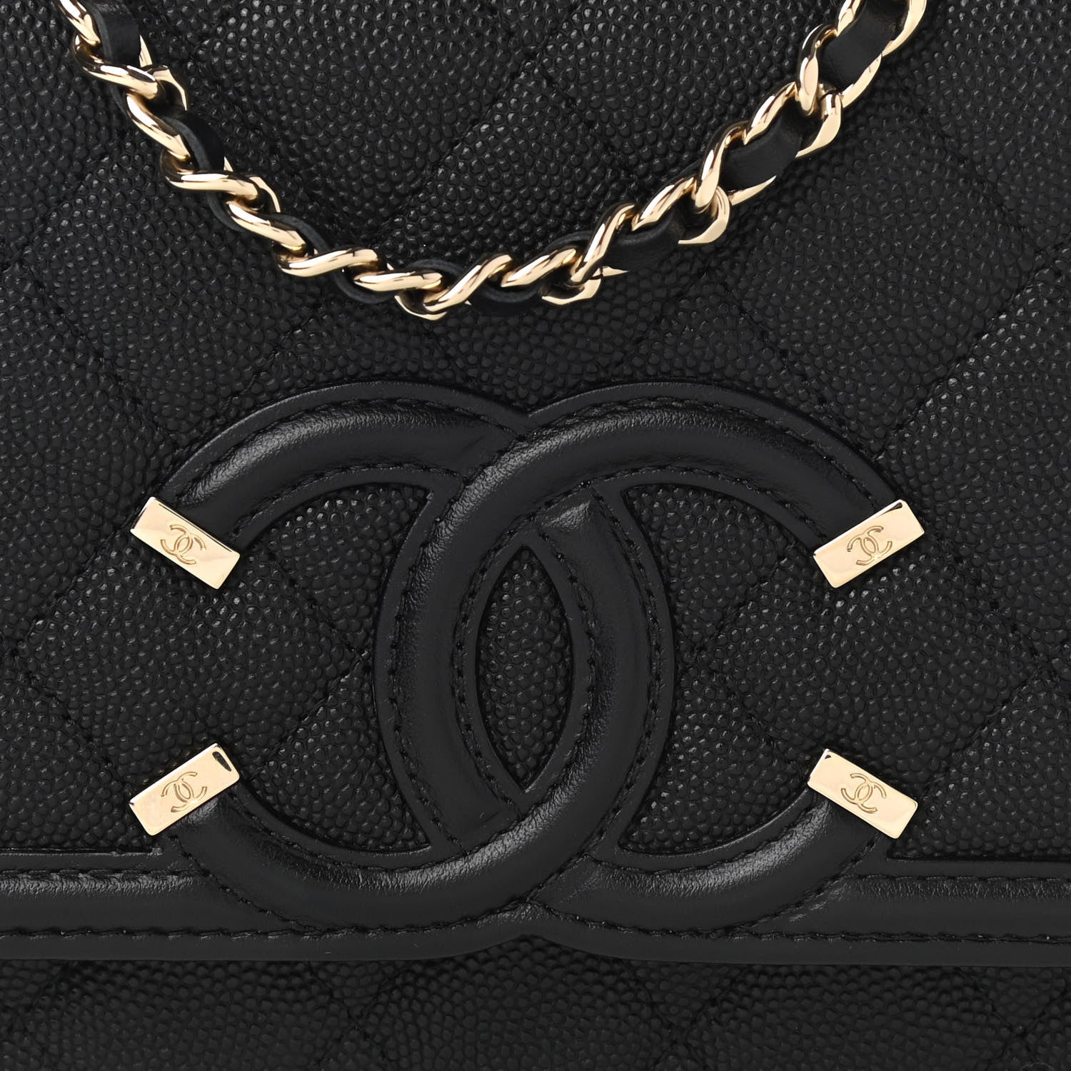 Chanel Caviar Quilted CC Filigree Wallet On Chain WOC Black 10 of 14