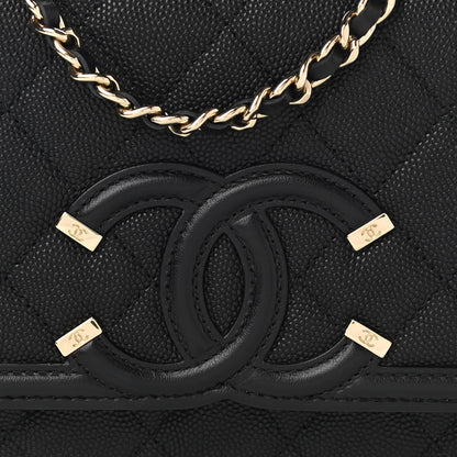 Chanel Caviar Quilted CC Filigree Wallet On Chain WOC Black 10 of 14