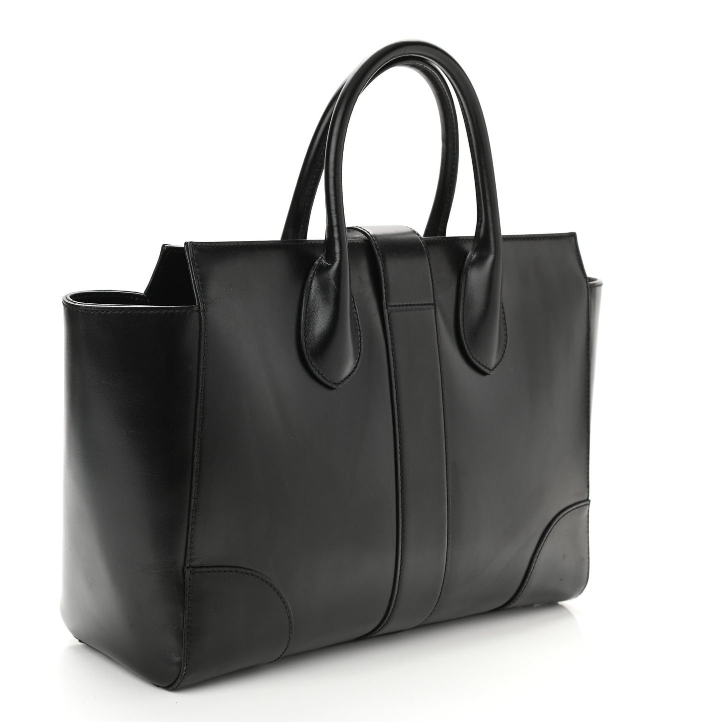 Calfskin Medium Lady Buckle Top Handle Bag Black