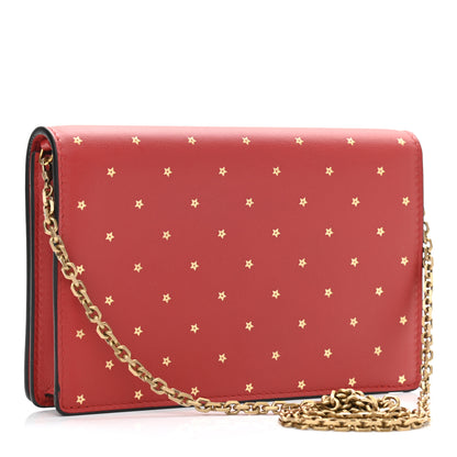 Christian Dior Calfskin Embossed Stars Wallet on Chain Rouge Gold 3 of 10