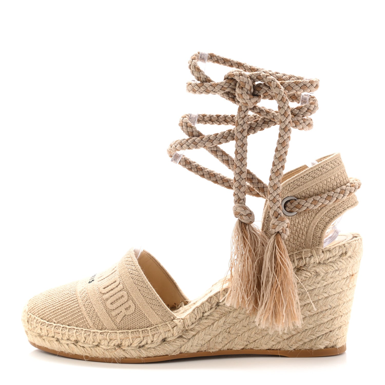Christian Dior Canvas Embroidered Granville Ankle Tie Espadrille Wedges 40 Cream 1 of 8