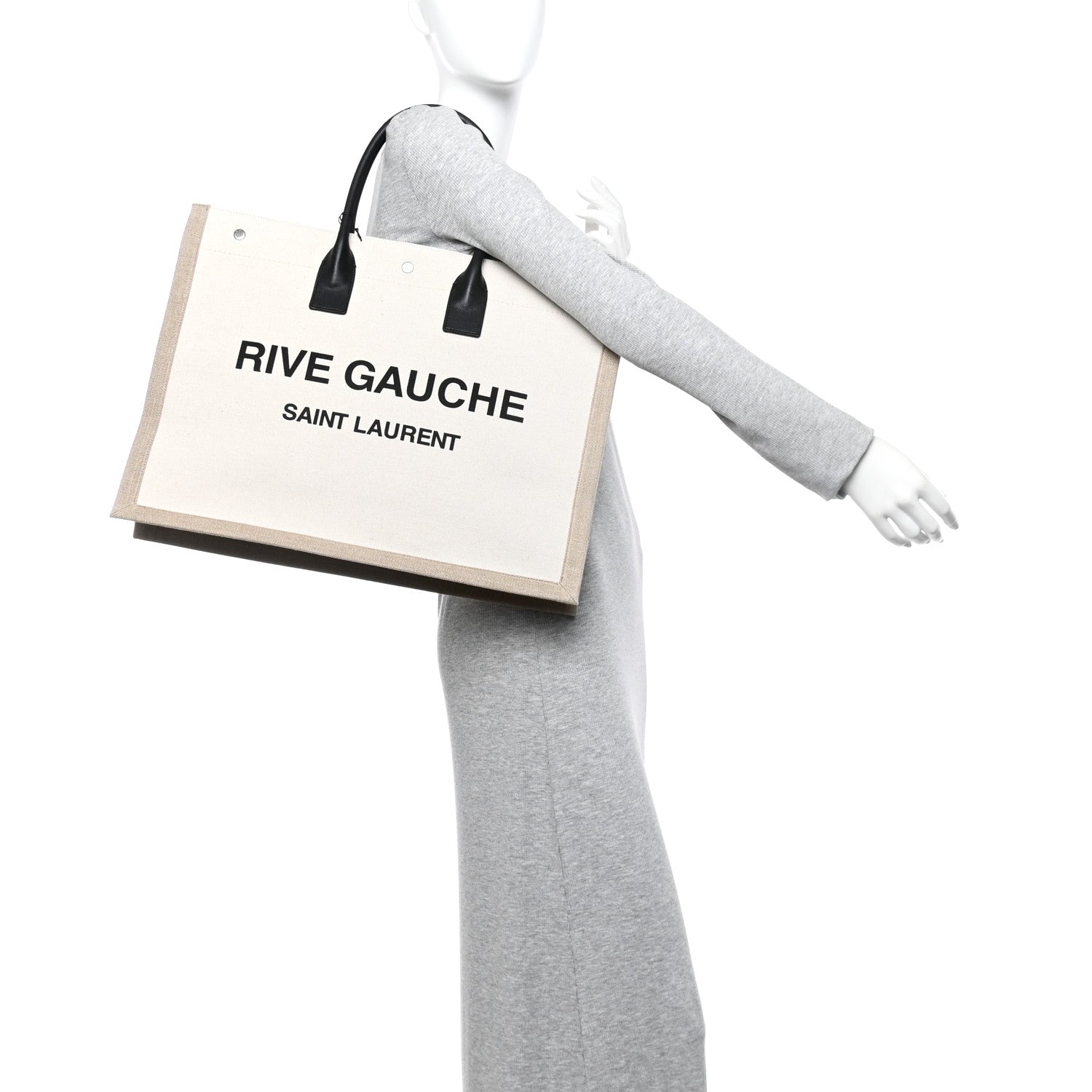 Saint Laurent Linen Calfskin Rive Gauche Tote Greggio Natural 2 of 13