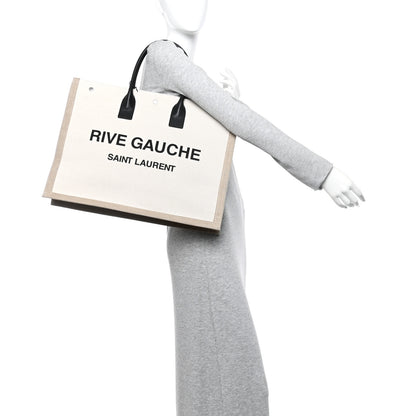 Saint Laurent Linen Calfskin Rive Gauche Tote Greggio Natural 2 of 13