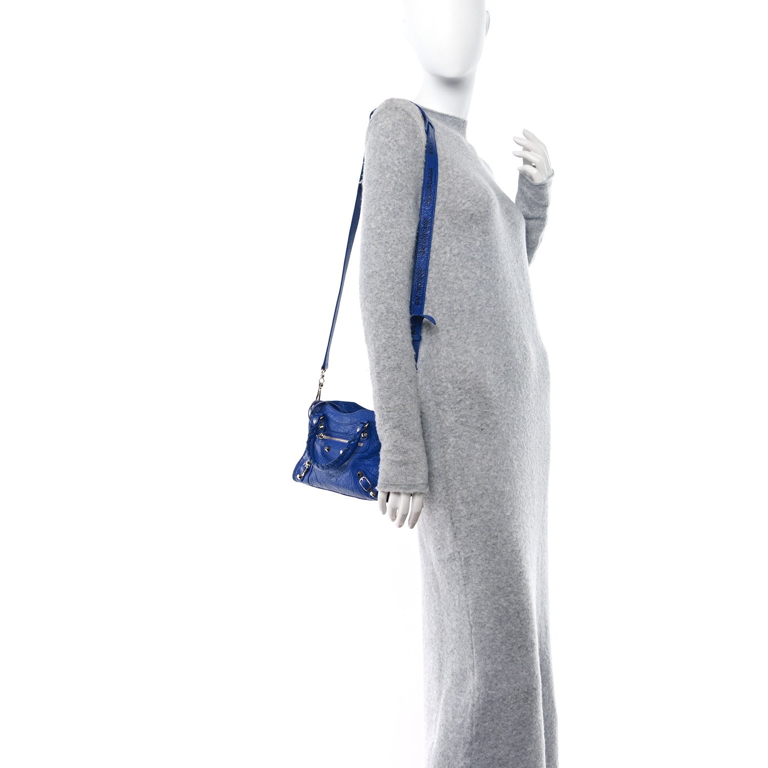 Balenciaga Agneau Classic Silver Hardware Mini City Logo Strap Bleu Electric Black 2 of 16