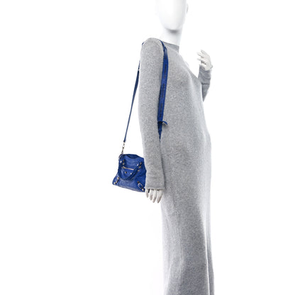 Balenciaga Agneau Classic Silver Hardware Mini City Logo Strap Bleu Electric Black 2 of 16