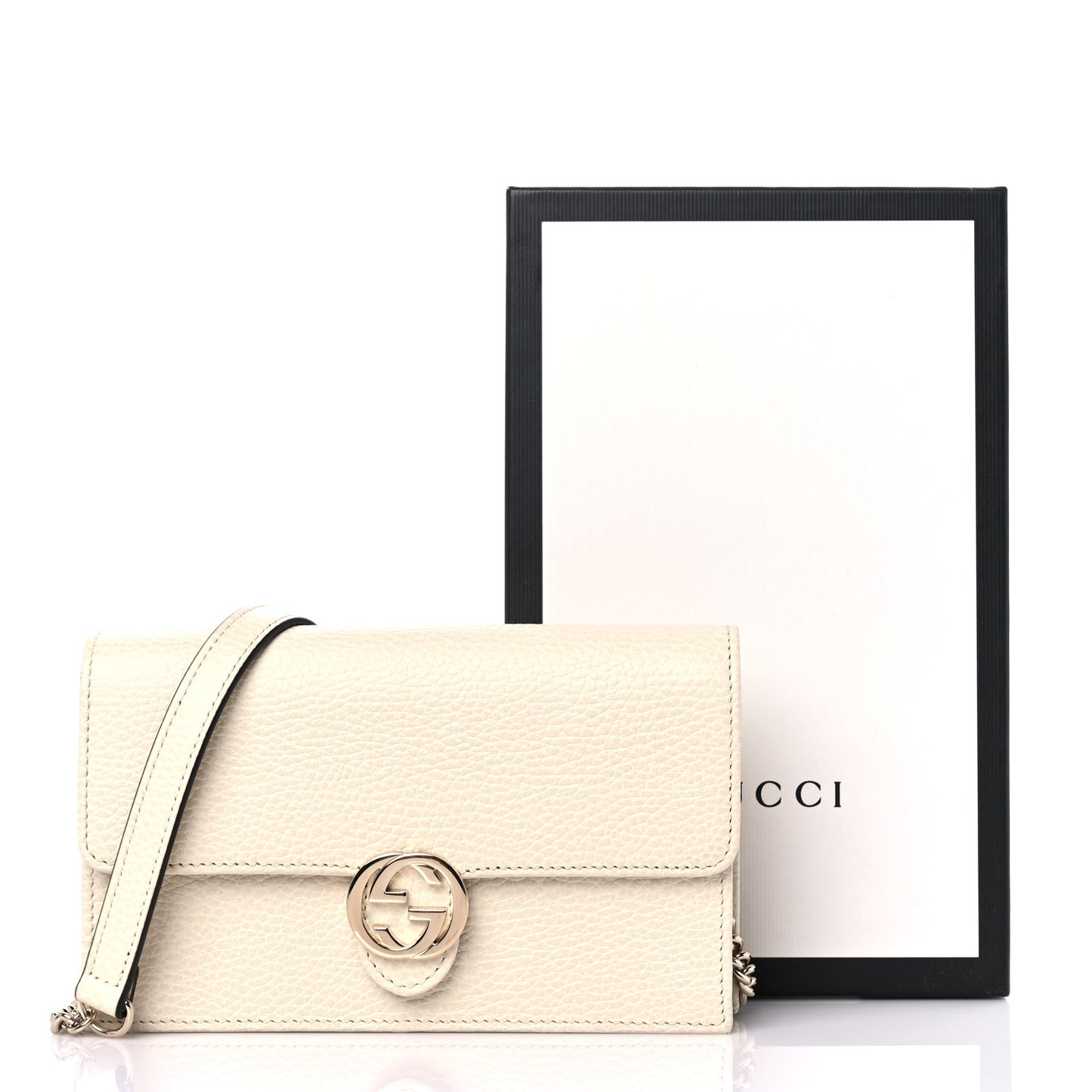 Dollar Calfskin Interlocking G Chain Wallet Ivoire