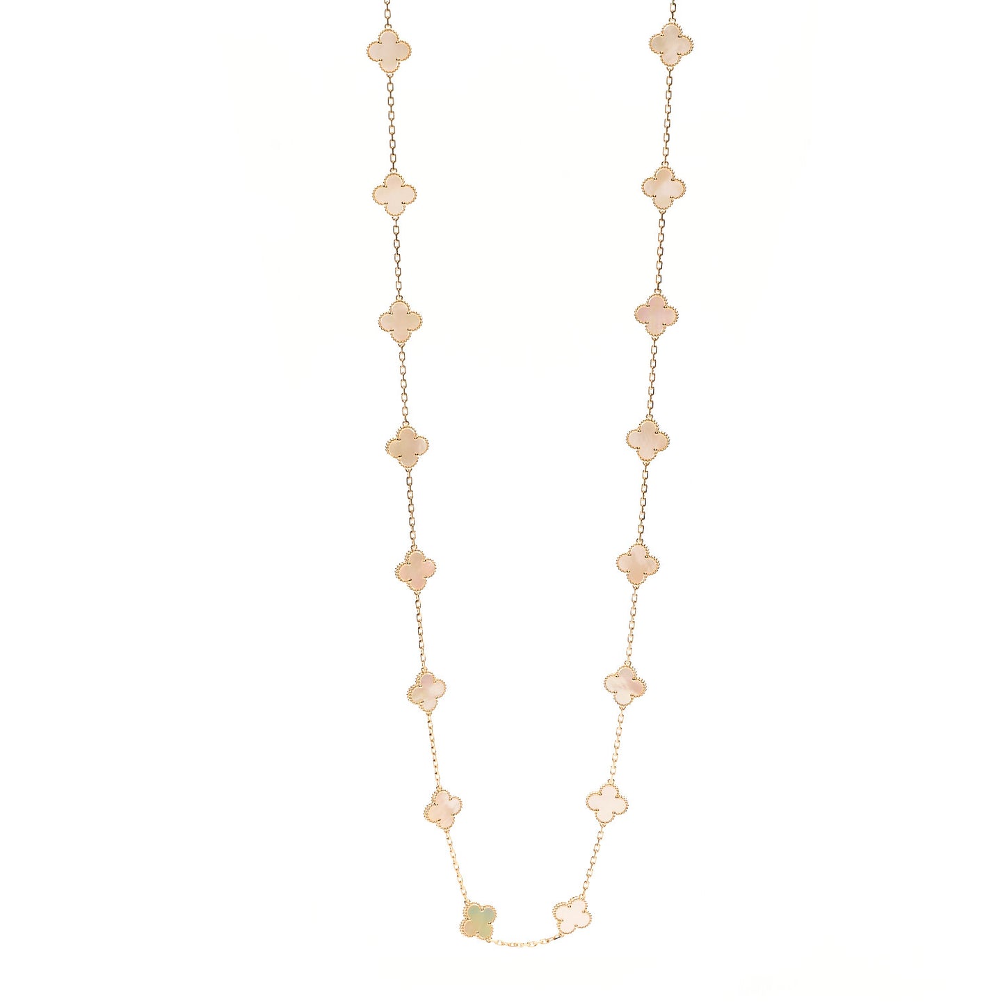 18K Yellow Gold Mother of Pearl 20 Motifs Vintage Alhambra Necklace