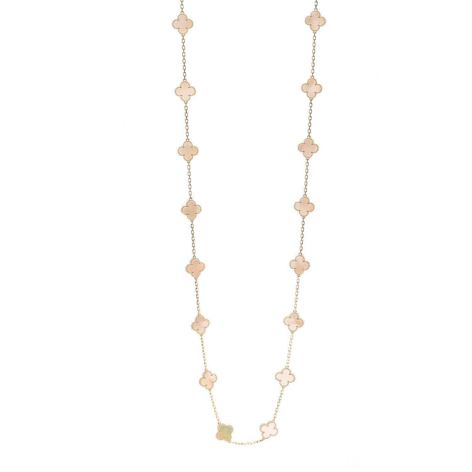 Van Cleef & Arpels 18K Yellow Gold Mother of Pearl 20 Motifs Vintage Alhambra Necklace 1 of 6