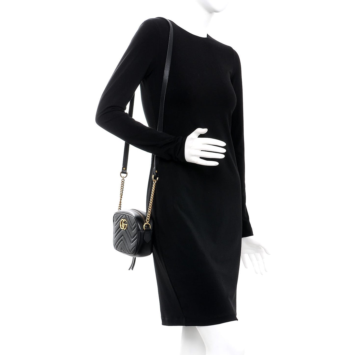 Calfskin Matelasse Mini GG Marmont Chain Shoulder Bag Black