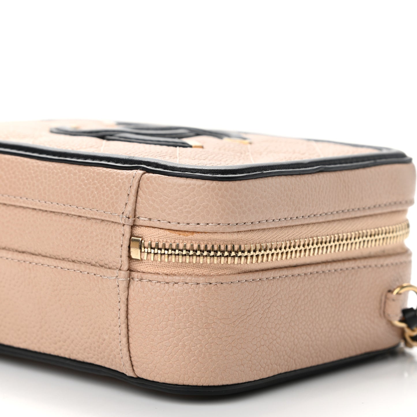 Caviar Quilted Small CC Filigree Vanity Case Beige Black
