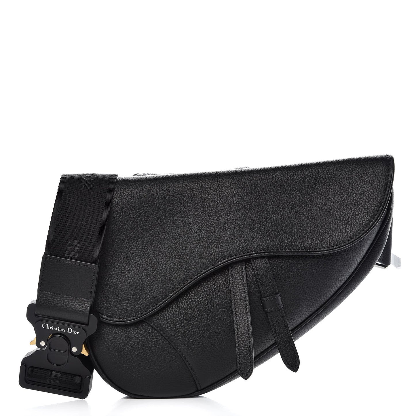 Grained Calfskin Mens Saddle Pouch Black