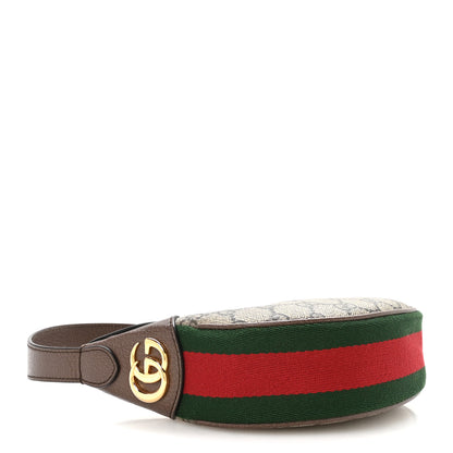 Gucci GG Supreme Monogram Textured Calfskin Web Mini Ophidia Half Moon Hobo Beige Ebony New Acero 7 of 21