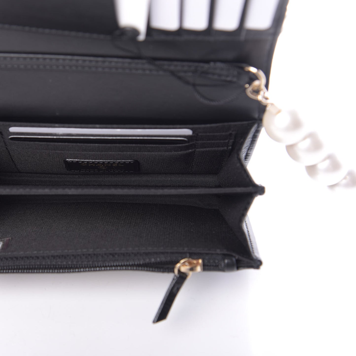 Calfskin Quilted Mini Maxi Pearls Wallet On Chain WOC Black