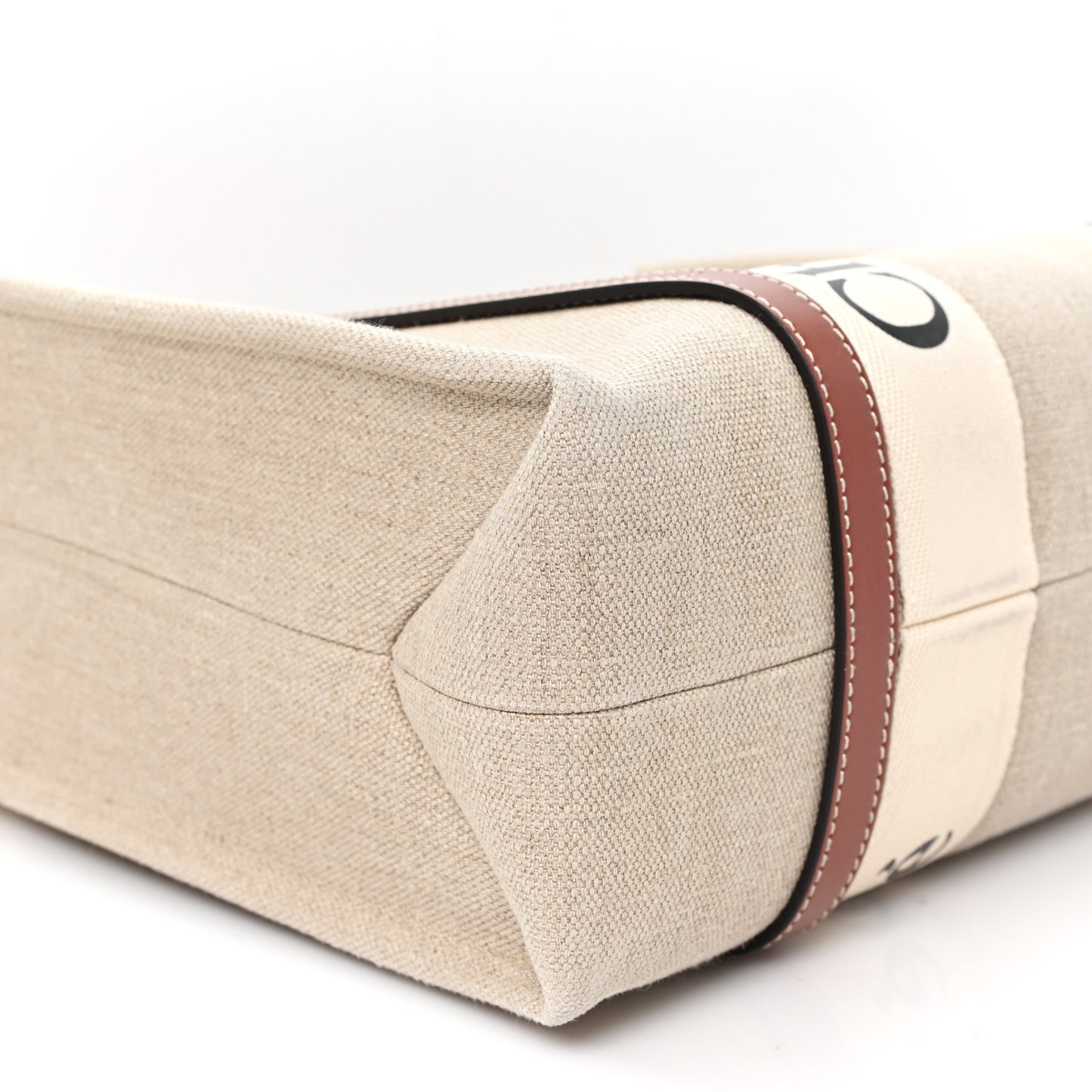 Cotton Calfskin Medium Woody Ribbon Tote White Brown