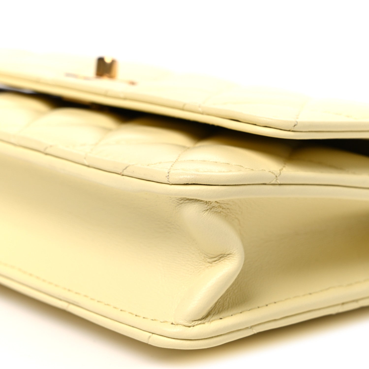 Chanel Lambskin Quilted CC Camellia Crush Wallet on Chain WOC Light Yellow 10 of 10