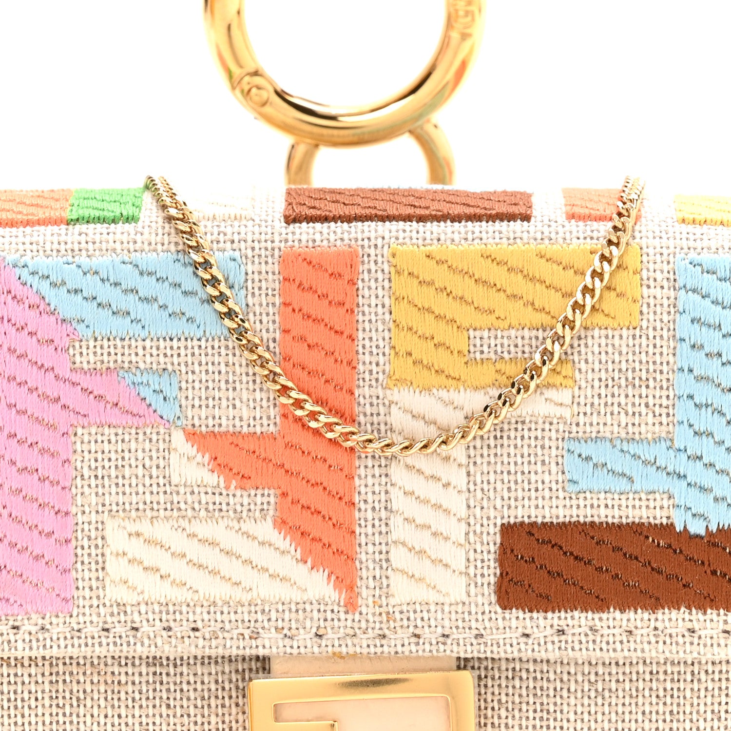Fendi Kuban Canvas FF Embroidered Nano Baguette Charm Grezzo Multicolor 8 of 11