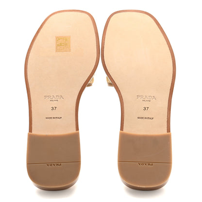 Prada Raffia Metal Triangle Logo 10mm Slide Sandals 37 Naturale 6 of 8