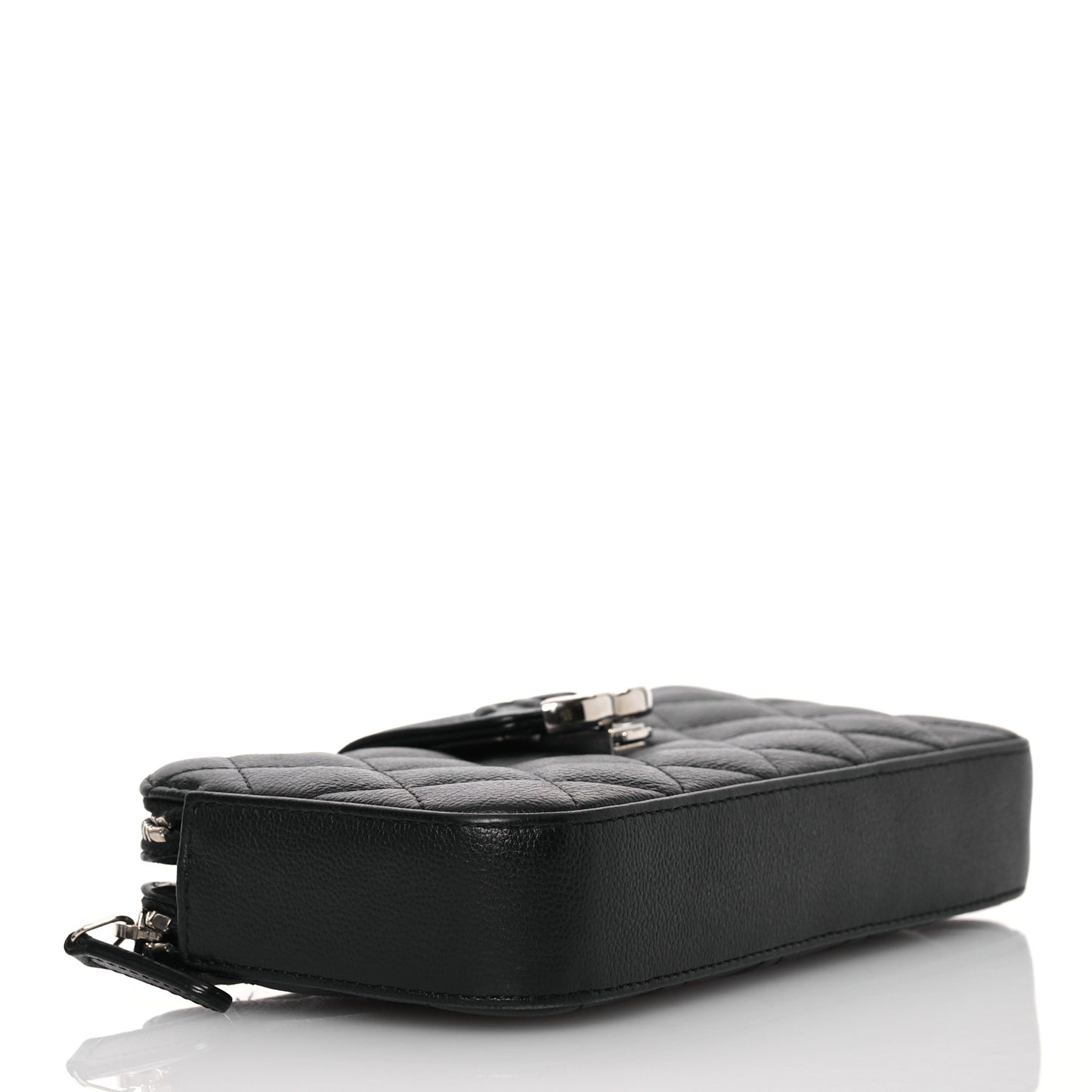 Goatskin Quilted CC Box Clutch With Chain Black