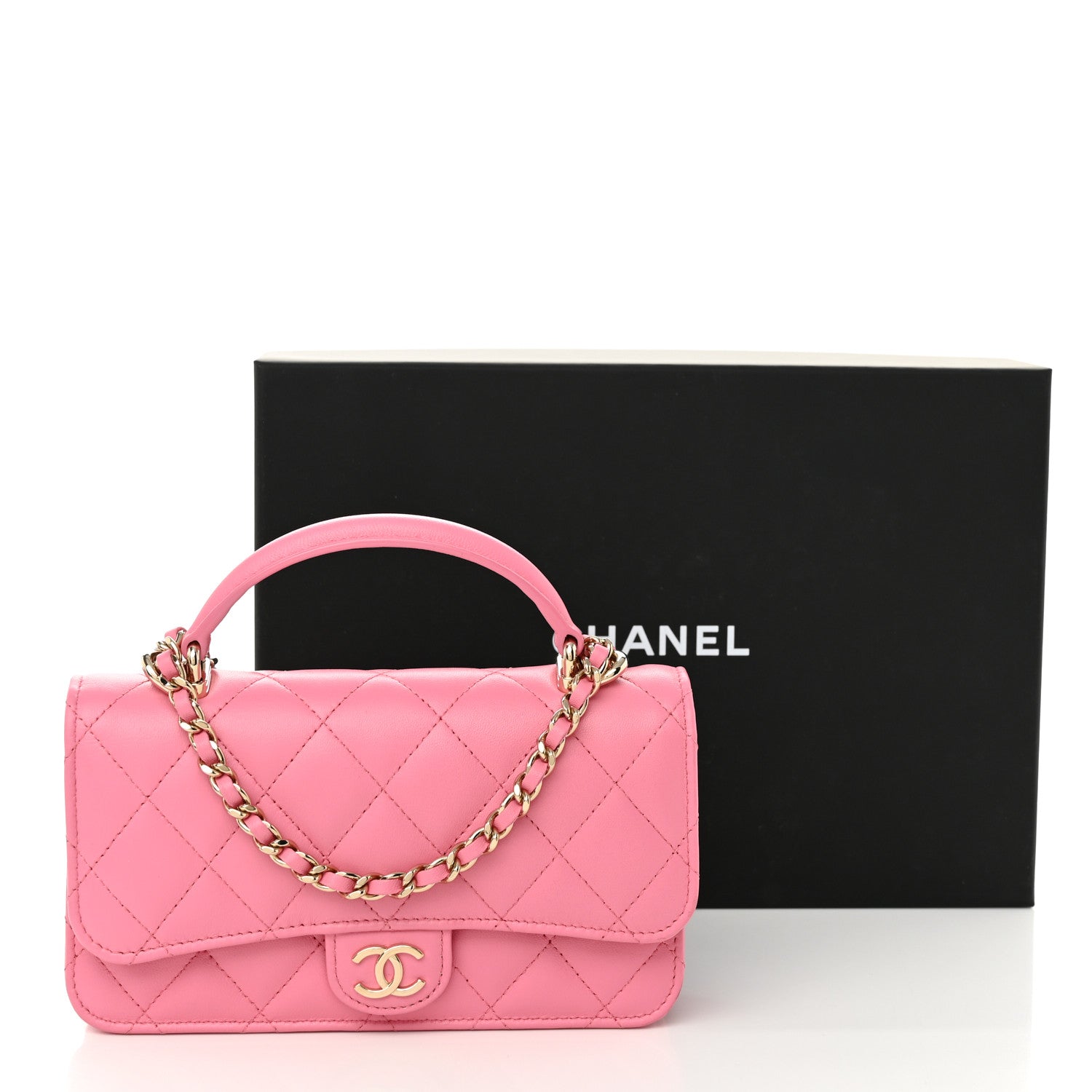 Chanel Lambskin Quilted Flap Phone Holder With Chain Pink 12 of 12