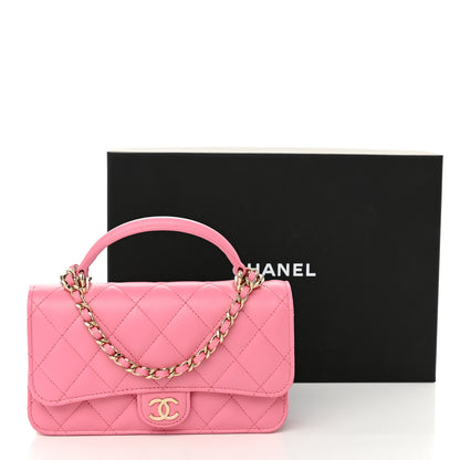 Chanel Lambskin Quilted Flap Phone Holder With Chain Pink 12 of 12