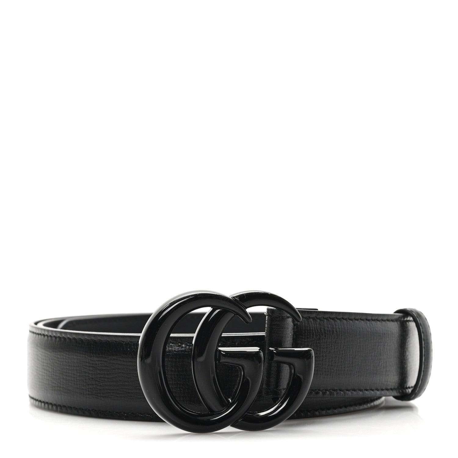 Gucci Azalea Calfskin Enamel Monochrome Double G 30mm Belt 105 42 Black 1 of 5