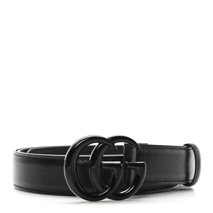 Gucci Azalea Calfskin Enamel Monochrome Double G 30mm Belt 105 42 Black 1 of 5