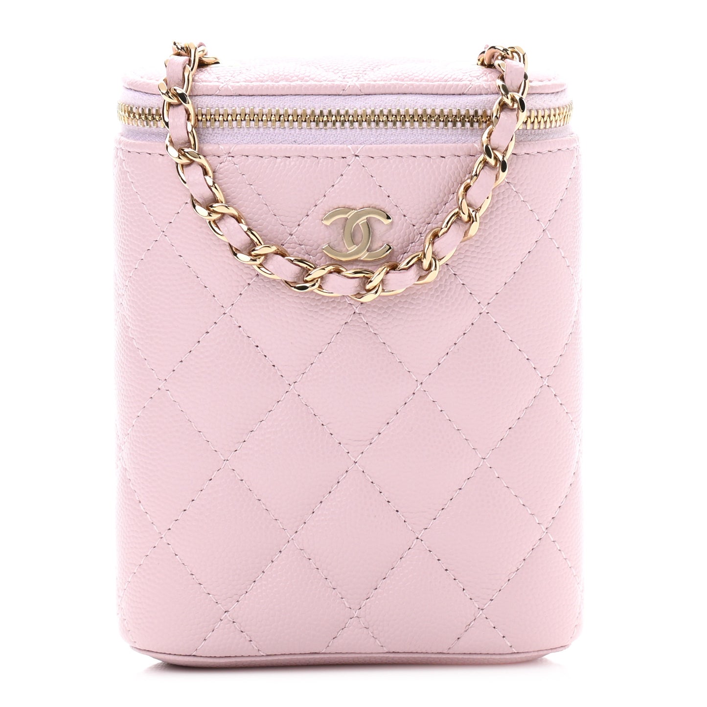 Caviar Quilted Small Vertical Coco Beauty Vanity Case With Chain Light Pink