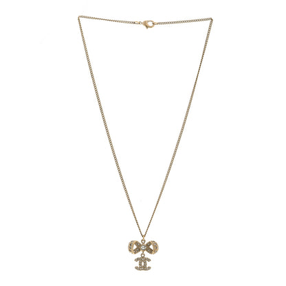 Chanel Metal Crystal CC Bow Drop Necklace Gold 3 of 5