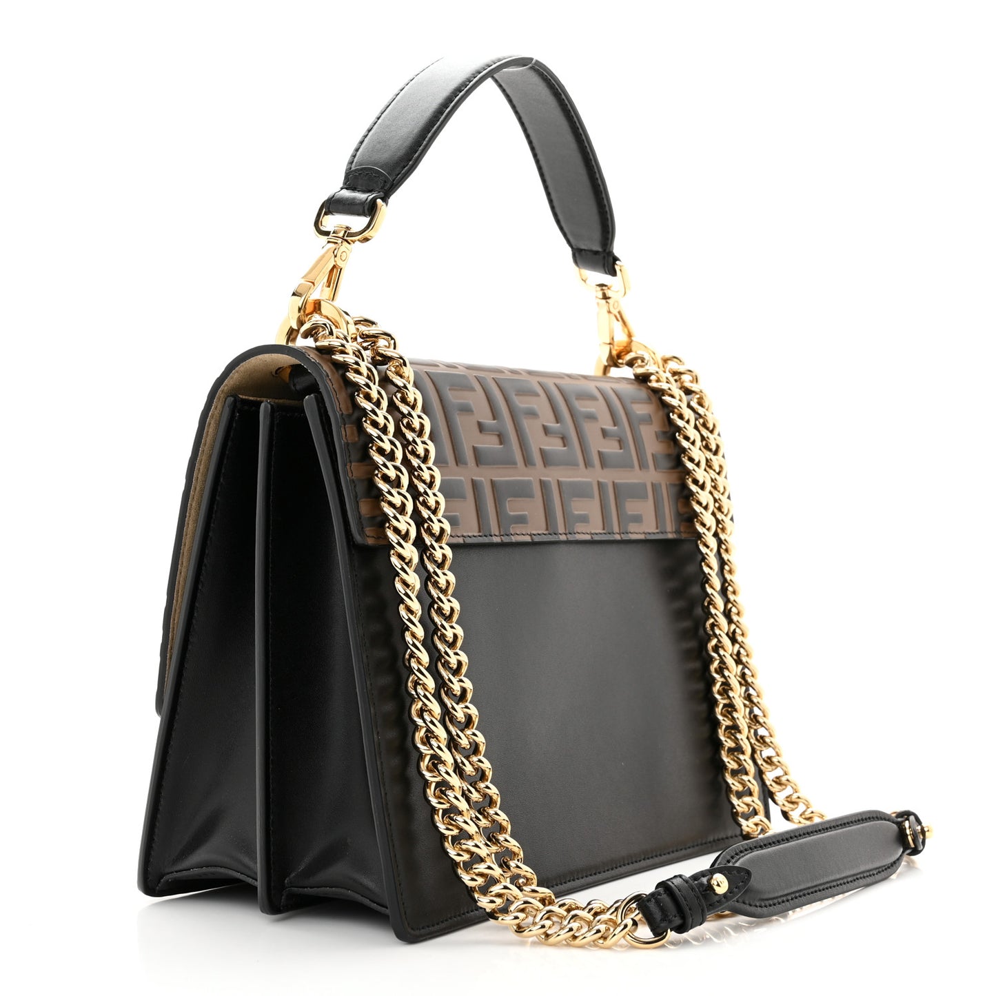 Vitello Liberty Bi-Color FF 1974 Embossed Chain Strap Kan U Shoulder Bag Black Maya