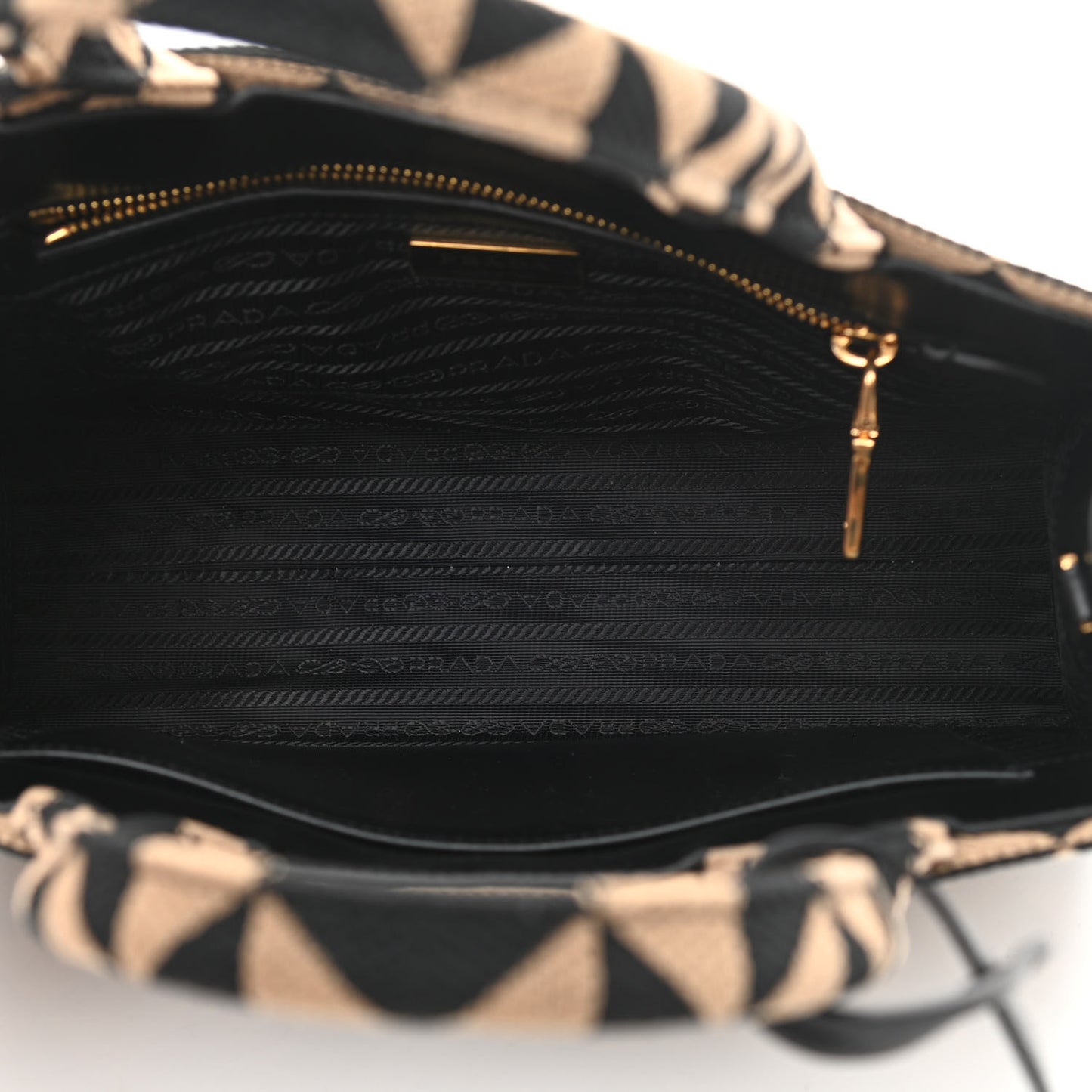 Jacquard Saffiano Triangolo Symbole Embroidered Small Tote Black Corda