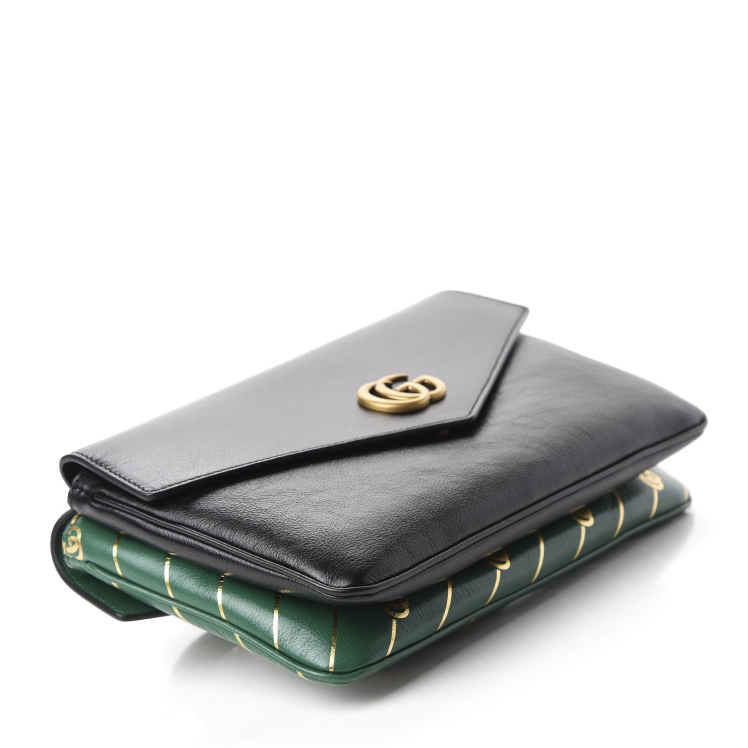 Gucci Calfskin Diagonal GG Medium Thiara Double Envelope Shoulder Bag Emerald Green Black 4 of 11