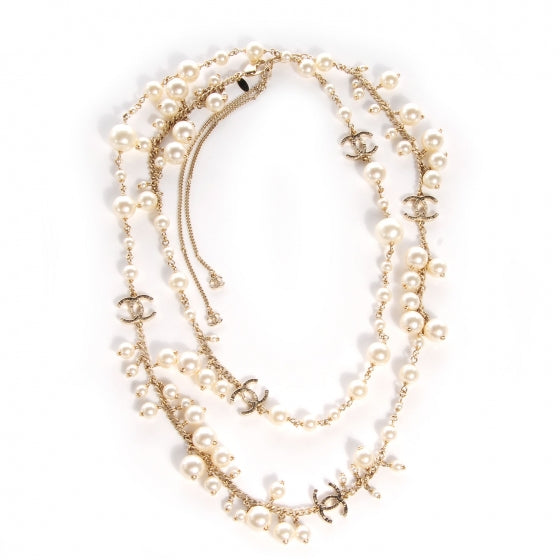 Chanel Classic CC Long Pearl Necklace Gold 1 of 7