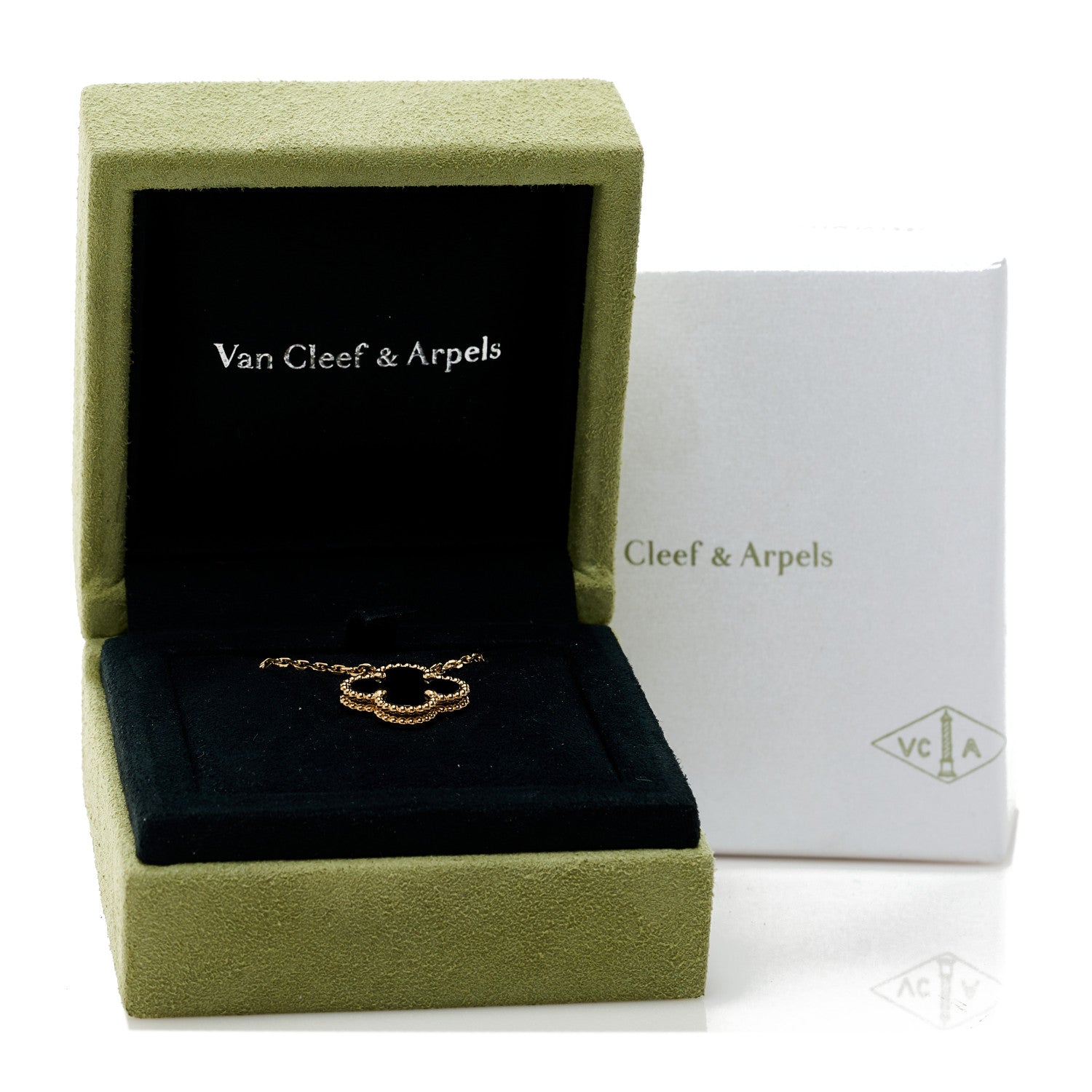 Van Cleef & Arpels 18K Yellow Gold Black Onyx Vintage Alhambra Pendant Necklace 6 of 6