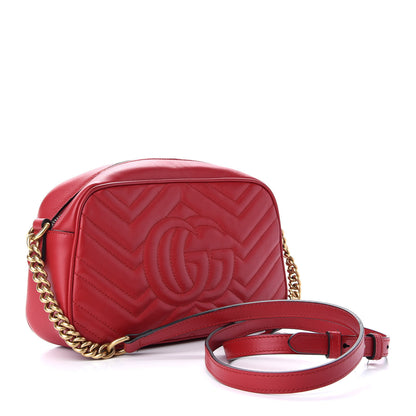 Gucci Calfskin Matelasse Small GG Marmont Chain Shoulder Bag Hibiscus Red 3 of 12
