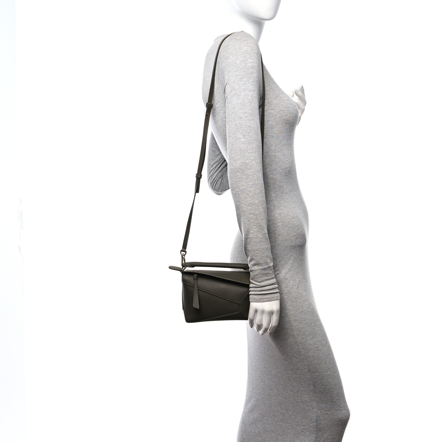 Calfskin Mini Puzzle Edge Bag Khaki Green