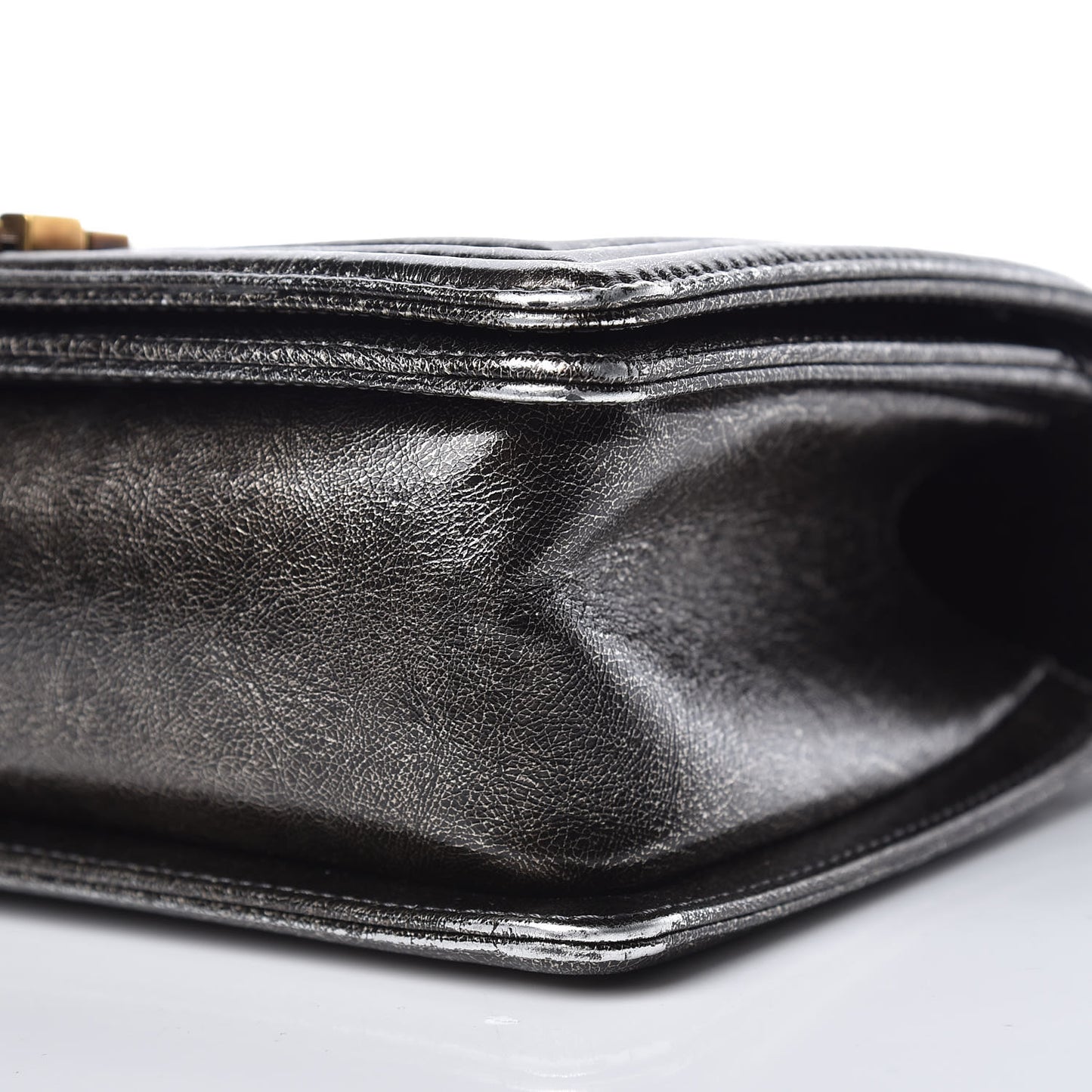Cracked Metallic Calfskin Quilted Medium Boy Flap Dark Silver