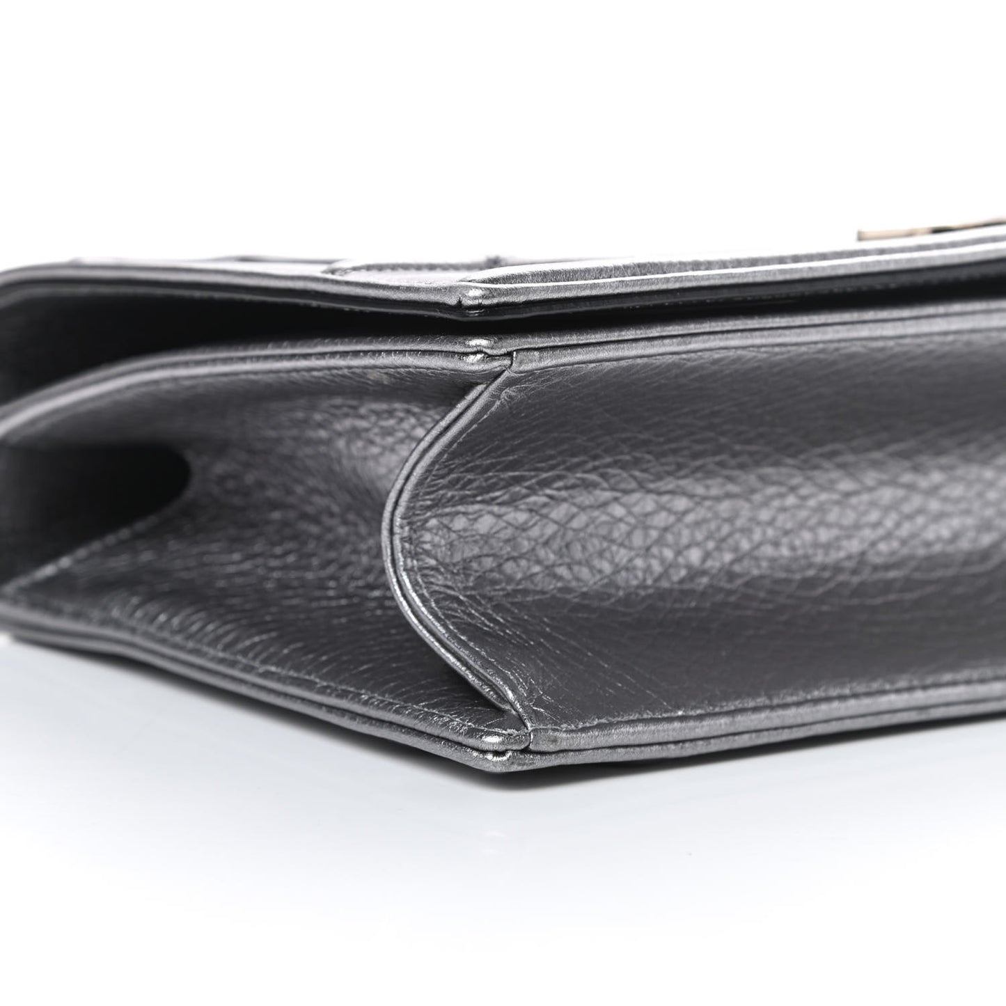 Metallic Grained Calfskin Medium Diorama Flap Bag Silver