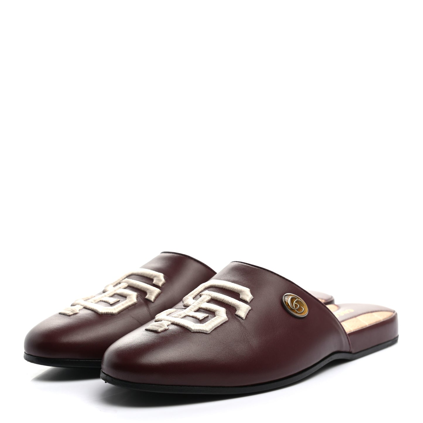 X MLB Calfskin SF Giants Embroidered Womens GG Slippers 38 Vintage Bordeaux