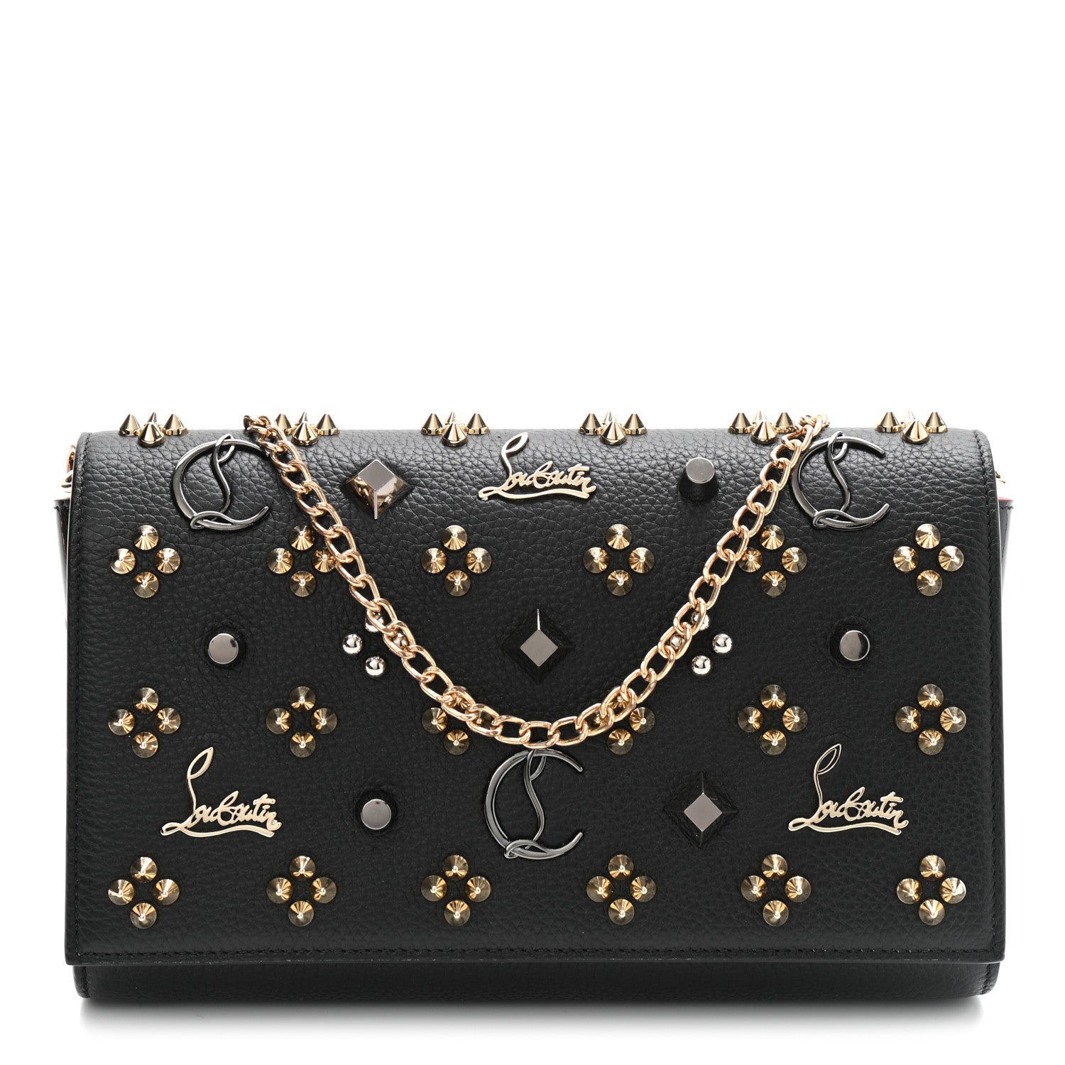 Christian Louboutin Grained Calfskin Spikes Loubinthesky Paloma Wallet On Chain Black Multimetal 2 of 19