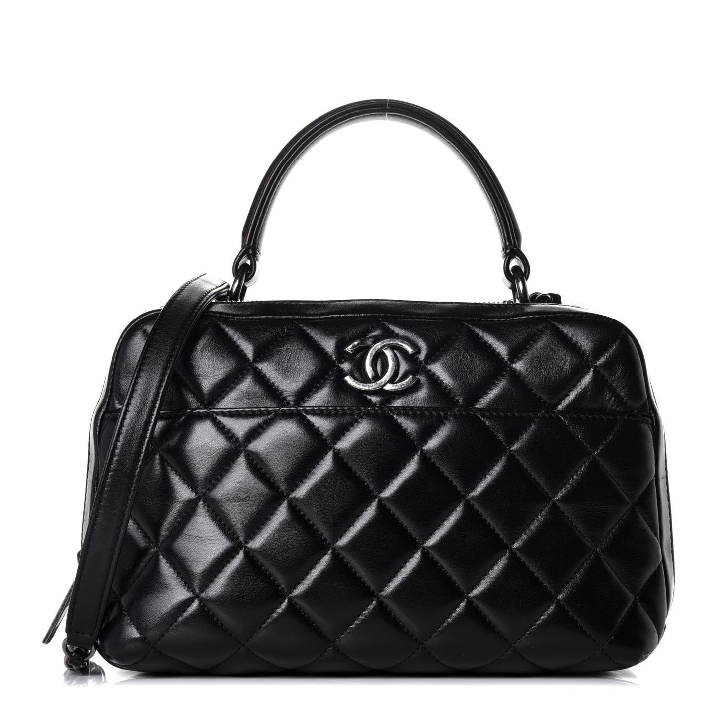 Lambskin Quilted Medium Trendy CC Bowling Bag Black