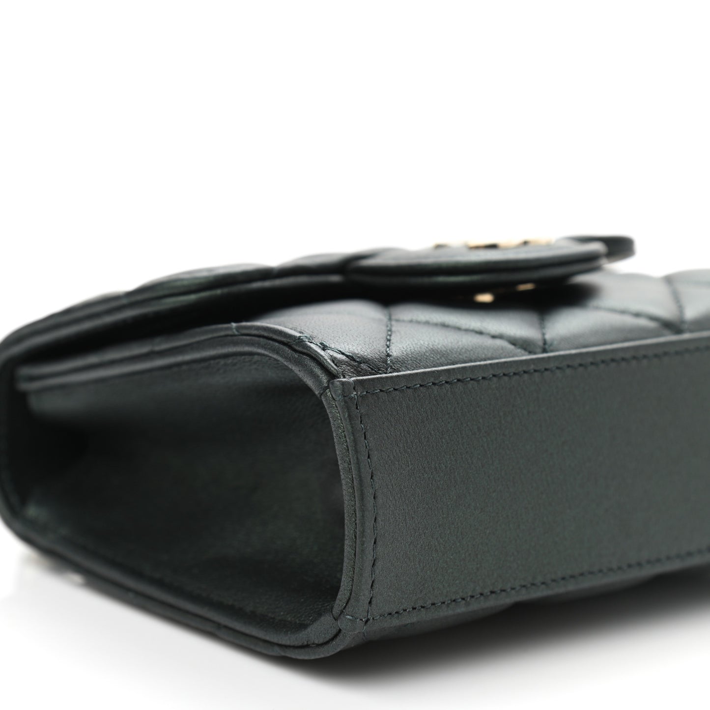 Iridescent Lambskin Quilted Top Handle Flap Clutch With Chain Dark Green