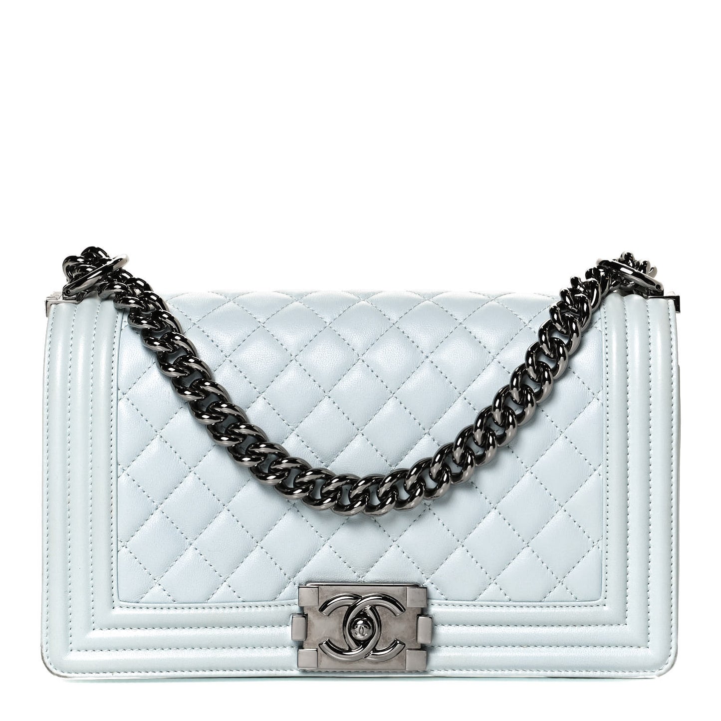 Lambskin Quilted Medium Boy Flap Light Blue