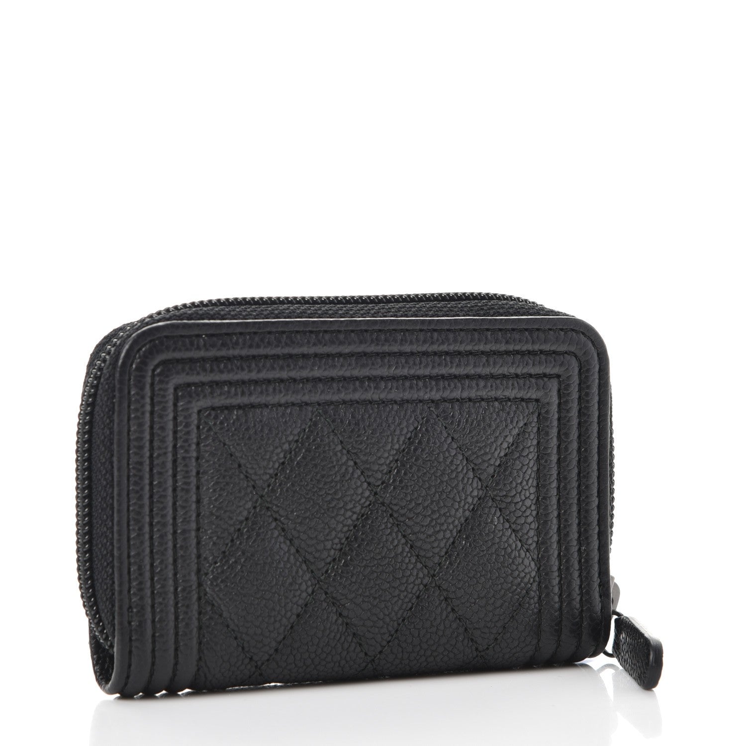 Chanel Caviar Quilted Boy Zip Around Coin Purse Wallet Black 3 of 8