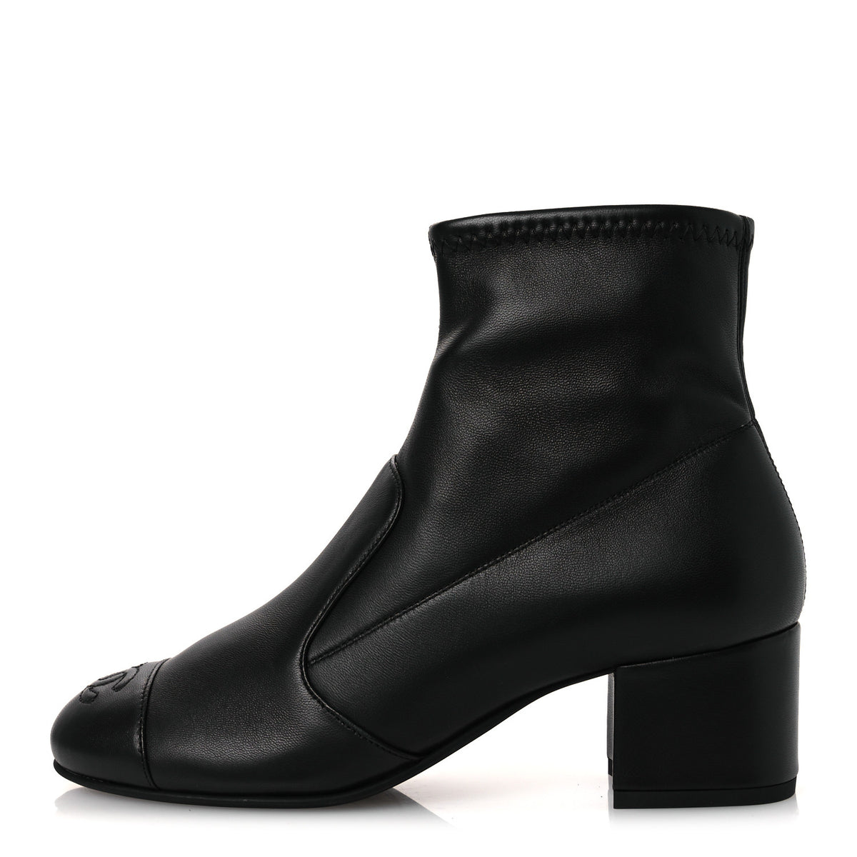 Stretch Lambskin Cap Toe CC Uniform Short Boots 36 Black
