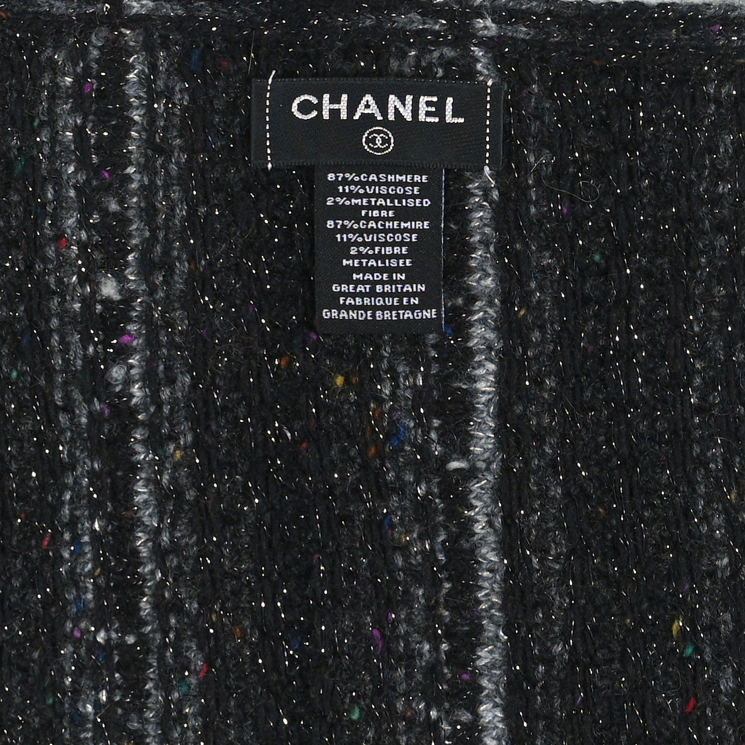 Chanel Cashmere Glitter Woven Scarf Grey White Multicolor 3 of 3